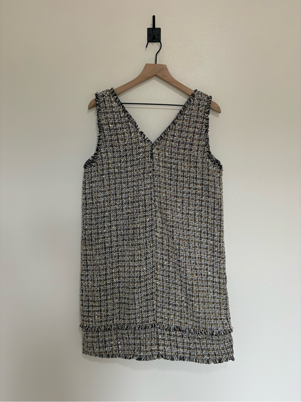 Ann Taylor LOFT Metallic Tweed Sleeveless V-Neck Shift Dress Preppy Navy 10 - Picture 6 of 10